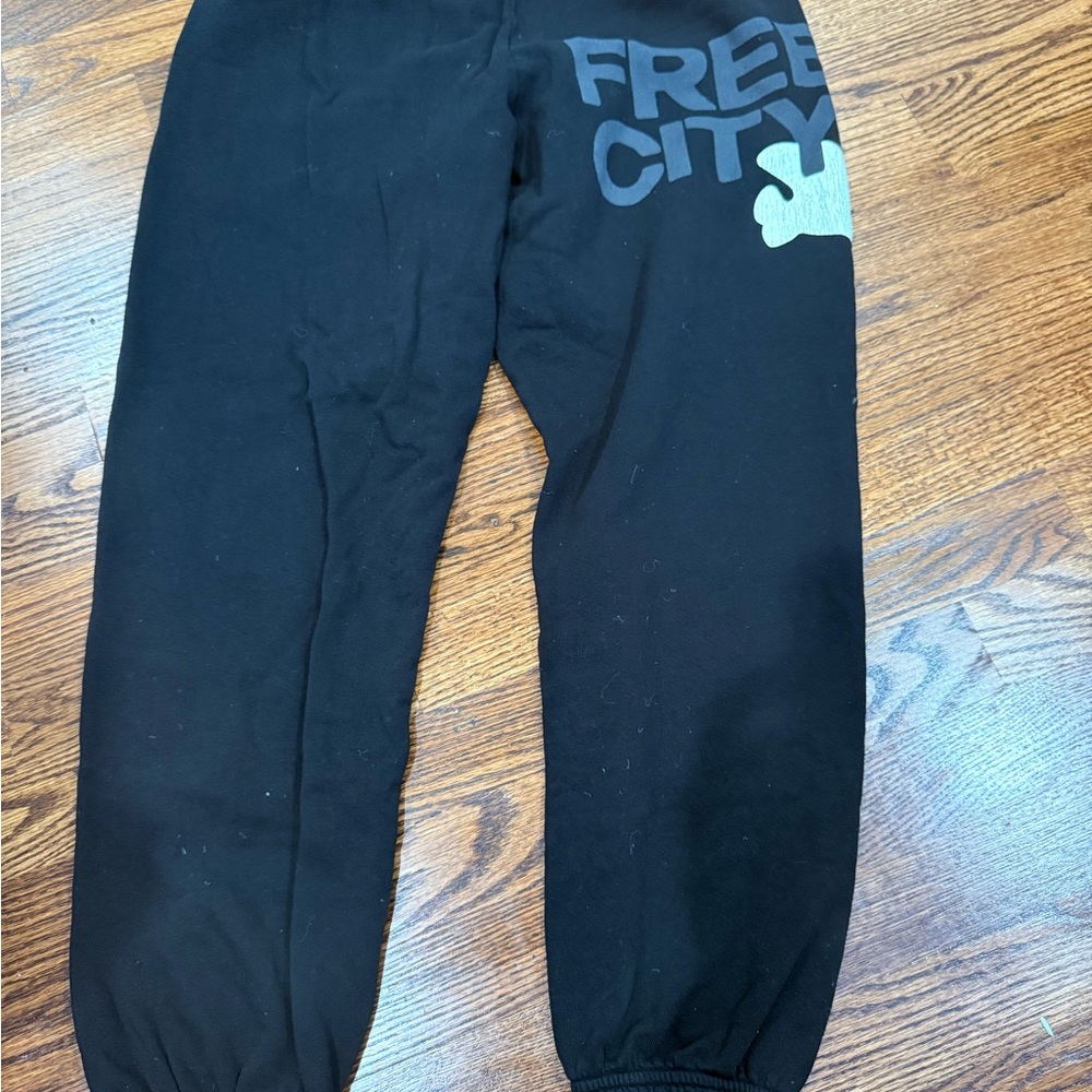 freecity womans Black Joggers with Gray Logo